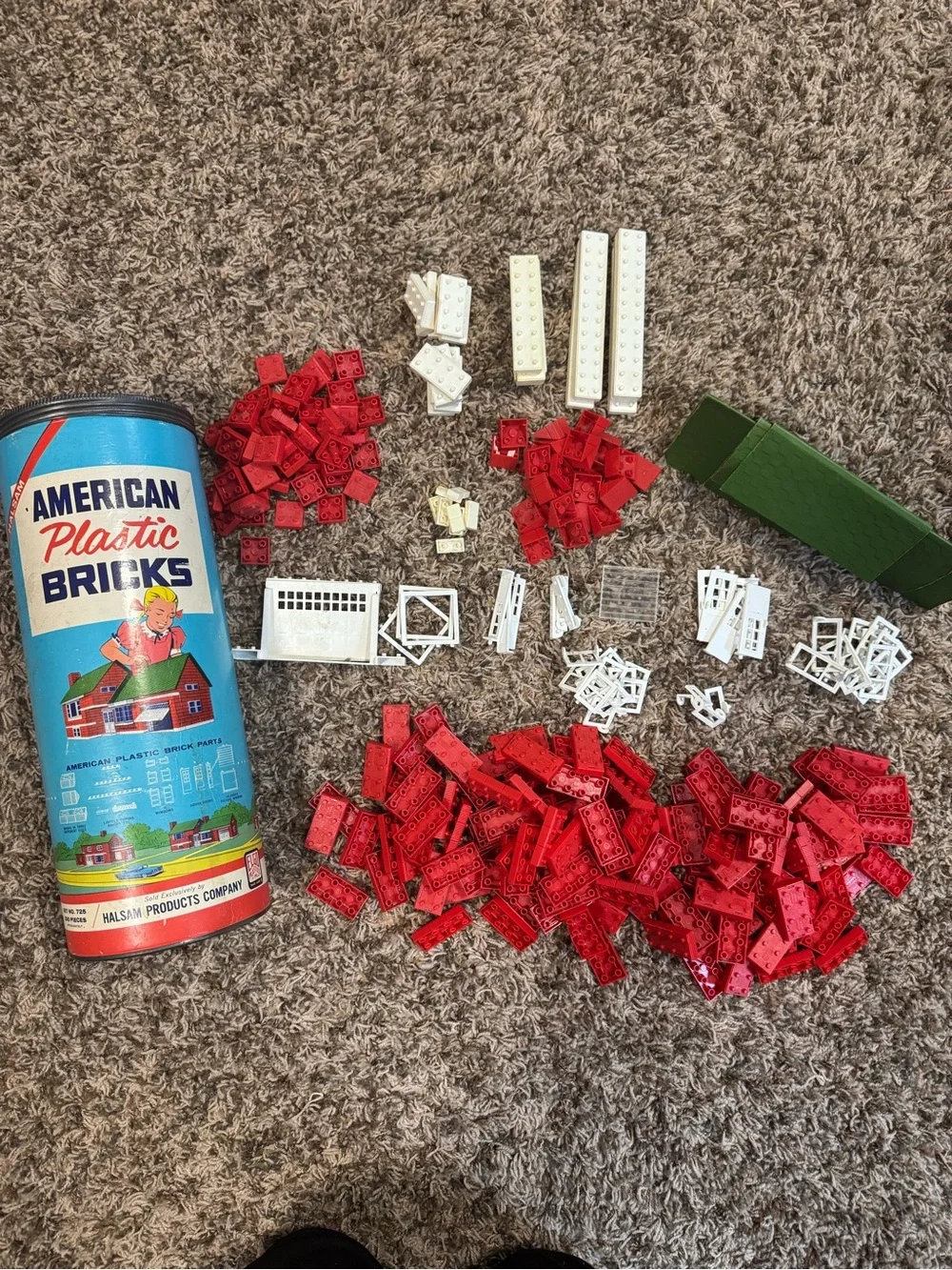 Vtg Haslam American Plastic Bricks Lot 5+ lbs Red White Building Blocks Can #725
